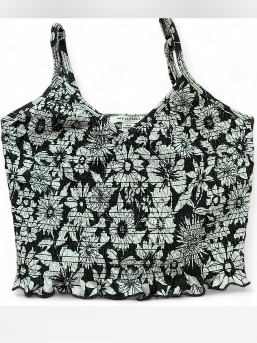 American Eagle Black And White Floral Crop Top
